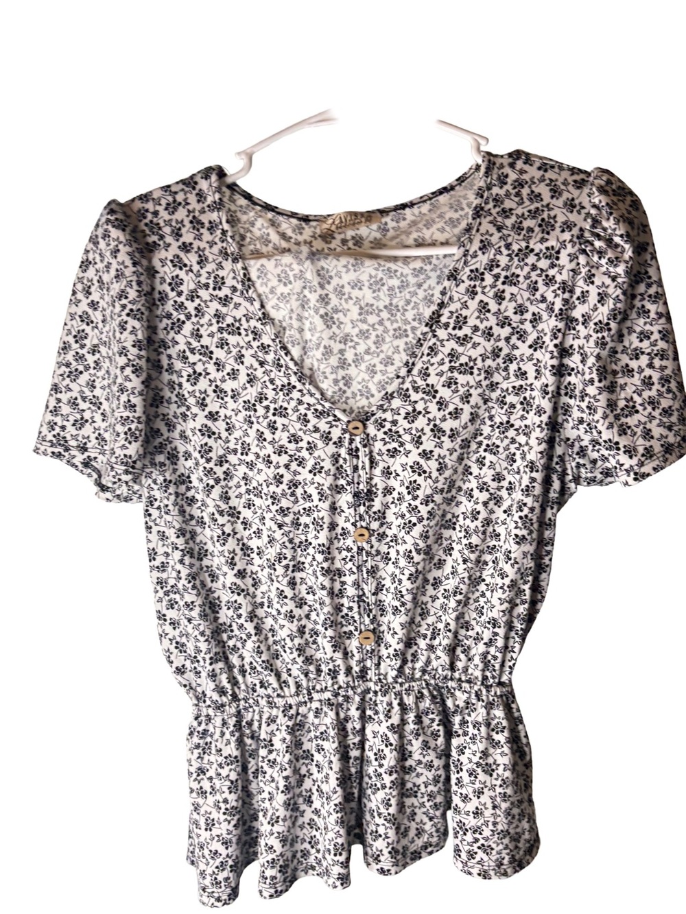 Lavish Black & White Floral V-Neck Button Midi Dress